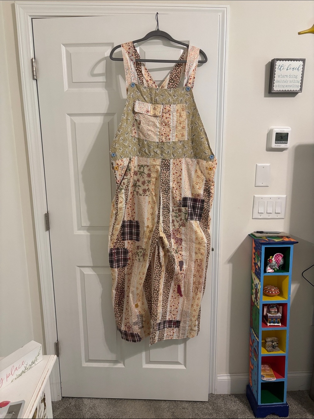 Patchwork Floral Cotton Overalls - Cream, Olive & Brown